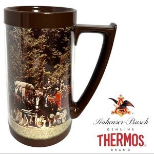 Vintage Anheuser BuschBeer Clydesdale Photo Brown Thermos Brand Mug from 1970’s 